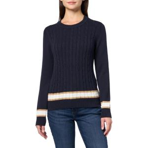 Nautica Women’s Solid Cable Long Sleeve Tipped Sweater(Night Sky Multi)