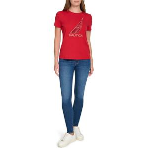 Nautica Women’s Solid Short Sleeve Crew Neckline T-Shirt(Haute Red)