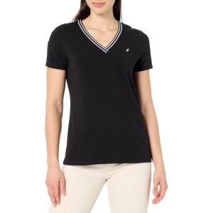 Nautica Women’s Solid V-Neck Short Sleeve T-Shirt(Black)