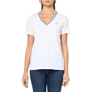 Nautica Women’s Solid V-Neck Short Sleeve T-Shirt(Bright White/White)