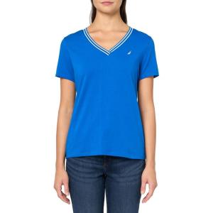 Nautica Women’s Solid V-Neck Short Sleeve T-Shirt(Cerulean)