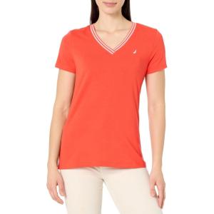 Nautica Women’s Solid V-Neck Short Sleeve T-Shirt(Grenadine)