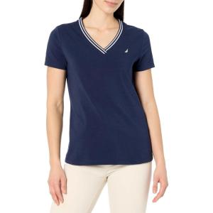 Nautica Women’s Solid V-Neck Short Sleeve T-Shirt(Night Sky)