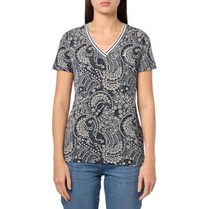Nautica Women’s Solid V-Neck Short Sleeve T-Shirt(Night Sky/ White Cap)