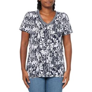Nautica Women’s Solid V-Neck Short Sleeve T-Shirt(Night Sky/Bright White Multi)