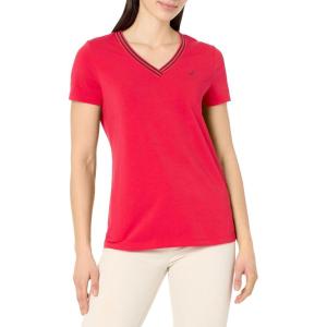 Nautica Women’s Solid V-Neck Short Sleeve T-Shirt(Regatta Red)