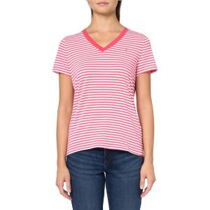 Nautica Women’s Solid V-Neck Short Sleeve T-Shirt(Rosette/Bright White)