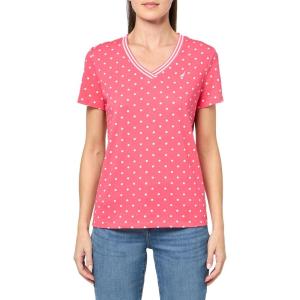 Nautica Women’s Solid V-Neck Short Sleeve T-Shirt(Rouge/Bright White)