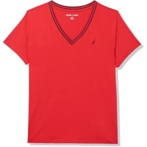 Nautica Women’s Solid V-Neck Short Sleeve T-Shirt(Scarlet)