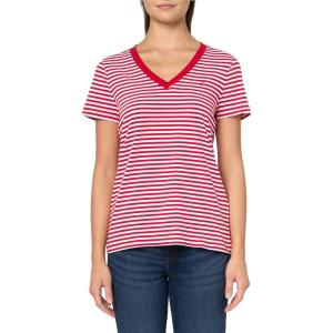 Nautica Women’s Solid V-Neck Short Sleeve T-Shirt(Scarlet/Bright White)