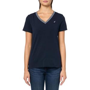 Nautica Women’s Solid V-Neck Short Sleeve T-Shirt(Sky Captain)
