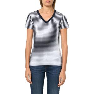 Nautica Women’s Solid V-Neck Short Sleeve T-Shirt(Sky Captain/ White)