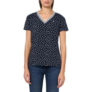 Nautica Women’s Solid V-Neck Short Sleeve T-Shirt(Sky Captain/Bright White)