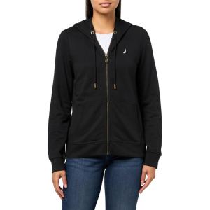 Nautica Women’s Solid Zipper Long Sleeve Hoodie Sweatshirt(Black)