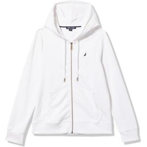 Nautica Women’s Solid Zipper Long Sleeve Hoodie Sweatshirt(Bright White)