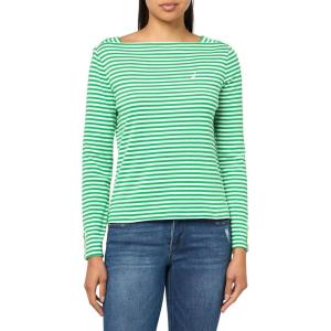 Nautica Women’s Square Neck Stripe Striped Long Sleeve Shirt(Fern/Bright White)