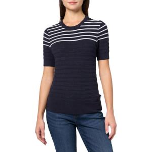 Nautica Women’s Striped Ribbed Knit Short Sleeve Sweater(Night Sky Multi)