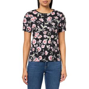 Nautica Women’s T-Shirt Cotton Crewneck with Laceup Sleeve Detail(Black Multi)