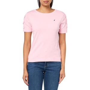 Nautica Women’s T-Shirt Cotton Crewneck with Laceup Sleeve Detail(Taffy Pink)