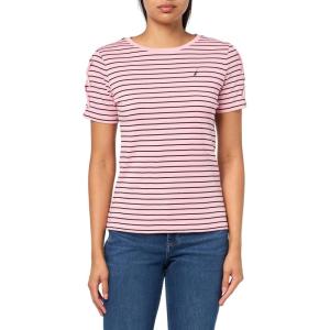 Nautica Women’s T-Shirt Cotton Crewneck with Laceup Sleeve Detail(Taffy Pink/Black)
