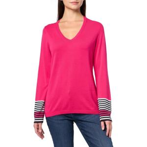 Nautica Women’s Tipped Long Sleeve V-Neck Knit Sweater(Aster Pink Multi)