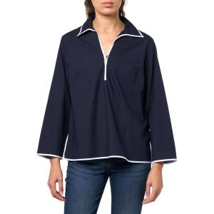 Nautica Women’s Tipped Popover Solid Popover Shirt(Night Sky)