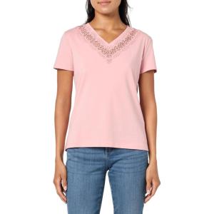 Nautica Women’s V Neck Solid Short Sleeve Shirt with Lace(Bridal Rose)