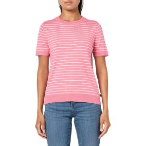 Nautica Women’s V Neck Stripe Short Sleeve Sweater(Peony/ Ivory)