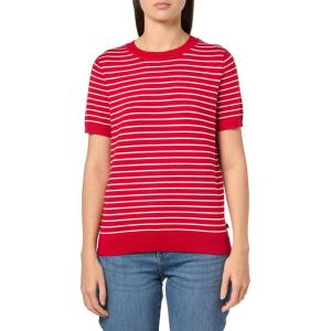 Nautica Women’s V Neck Stripe Short Sleeve Sweater(Scarlet/ Ivory)