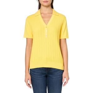 Nautica Women’s V-Neck Cable Polo Long Sleeve(Lemon Zest)