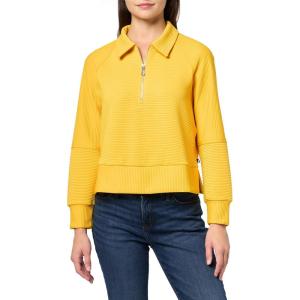 Nautica Women’s Zipper Collared Ribbed Pullover Sweatshirt(Deep Maize)