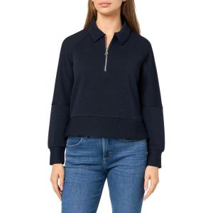 Nautica Women’s Zipper Collared Ribbed Pullover Sweatshirt(Night Sky)