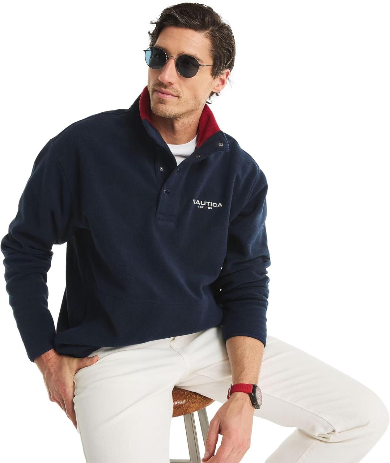 imageNAUTICA mens Solid 14 Zip Fleece SweatshirtThe French Navy