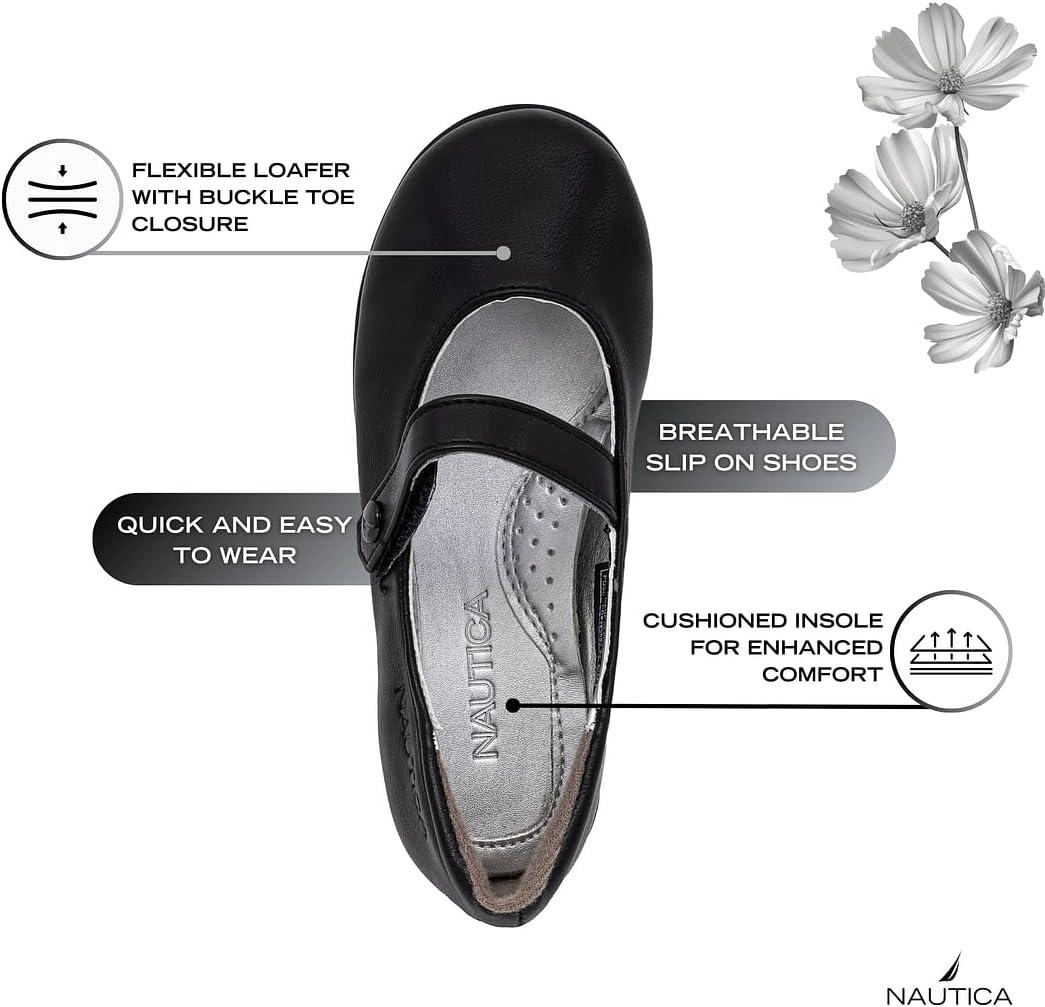 imageNautica Girls Dress Slip On Ballerina Flats Mary Jane Ballet Fashion Shoes for Toddlers Little Kids and Big Kids Lightweight amp ComfortableBlack Doane
