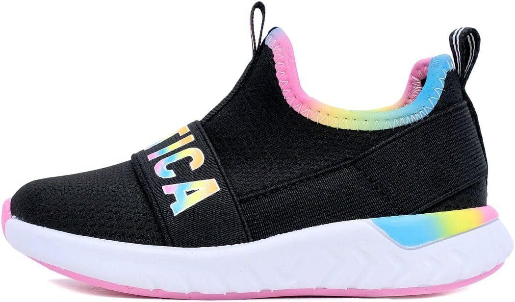 imageNautica Girls SlipOn Sneaker Athletic Running Kids Shoe for Walking Running Tennis and Sports ToddlerLittle KidBlack Bright Gradient
