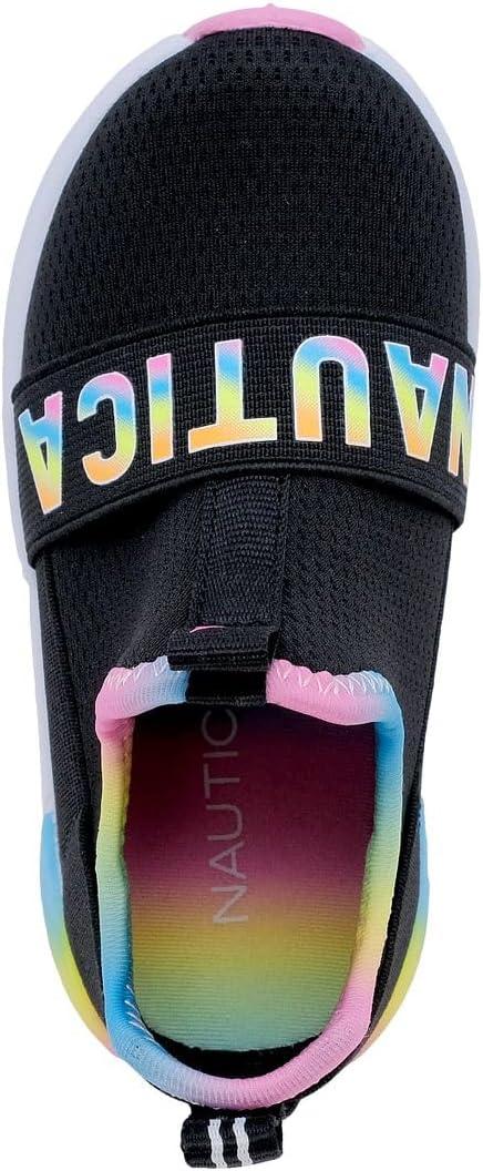 imageNautica Girls SlipOn Sneaker Athletic Running Kids Shoe for Walking Running Tennis and Sports ToddlerLittle KidBlack Bright Gradient