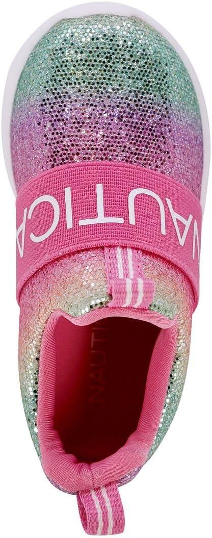 imageNautica Girls SlipOn Sneaker Athletic Running Kids Shoe for Walking Running Tennis and Sports ToddlerLittle KidDark Rainbow Holograph