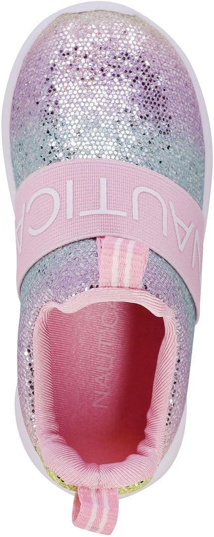 imageNautica Girls SlipOn Sneaker Athletic Running Kids Shoe for Walking Running Tennis and Sports ToddlerLittle KidLight Rainbow Holograph