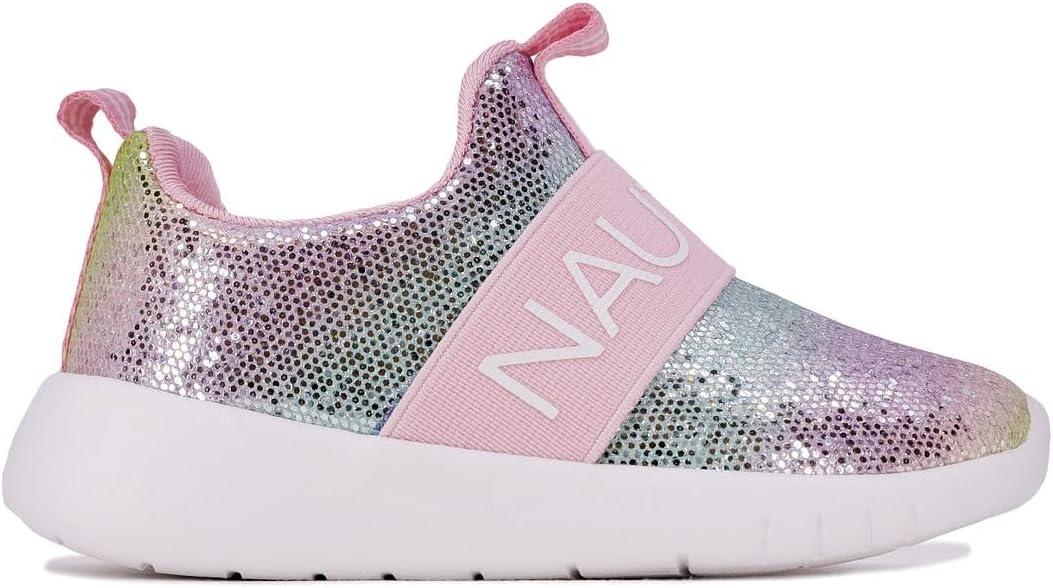 imageNautica Girls SlipOn Sneaker Athletic Running Kids Shoe for Walking Running Tennis and Sports ToddlerLittle KidLight Rainbow Holograph