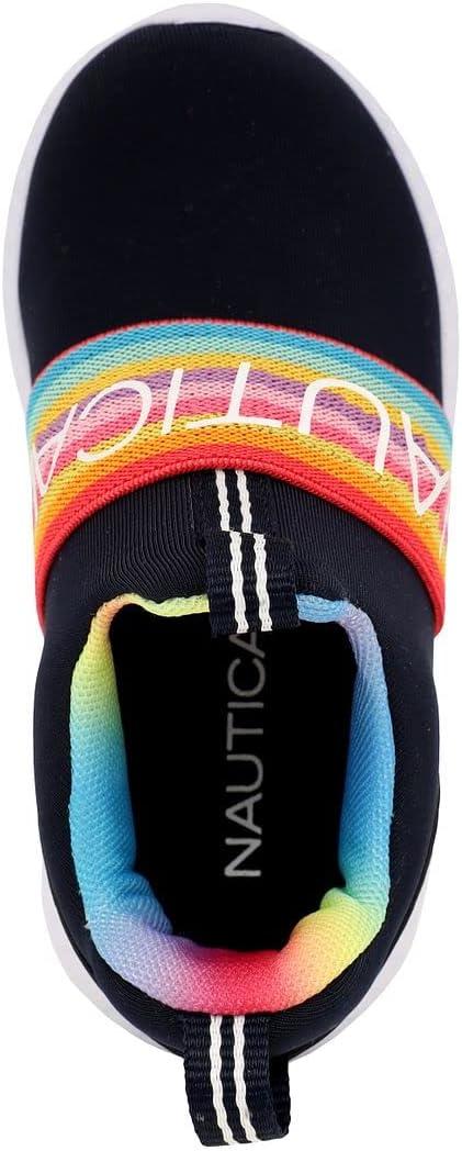 imageNautica Girls SlipOn Sneaker Athletic Running Kids Shoe for Walking Running Tennis and Sports ToddlerLittle KidNavy Rainbow Elastic