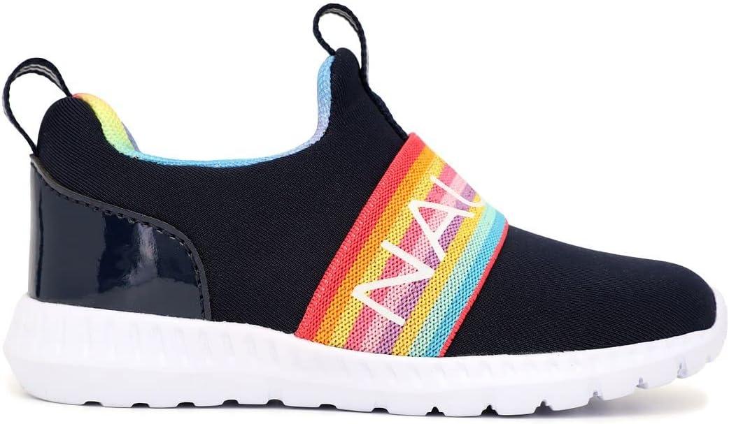 imageNautica Girls SlipOn Sneaker Athletic Running Kids Shoe for Walking Running Tennis and Sports ToddlerLittle KidNavy Rainbow Elastic