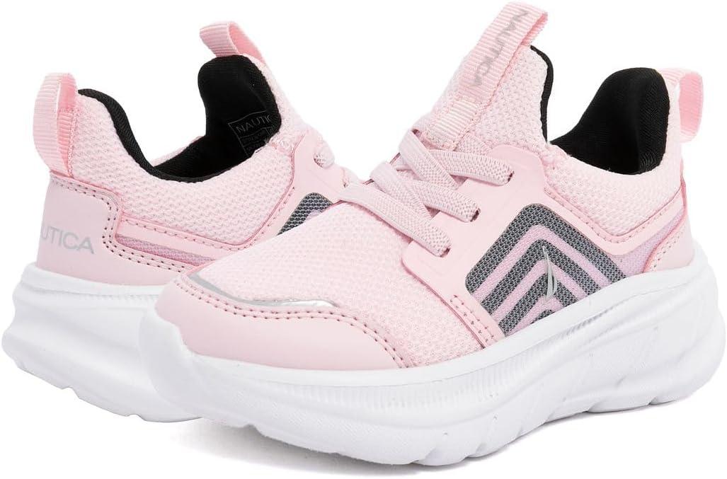 imageNautica Girls SlipOn Sneaker Athletic Running Kids Shoe for Walking Running Tennis and Sports ToddlerLittle KidPink Black Silver