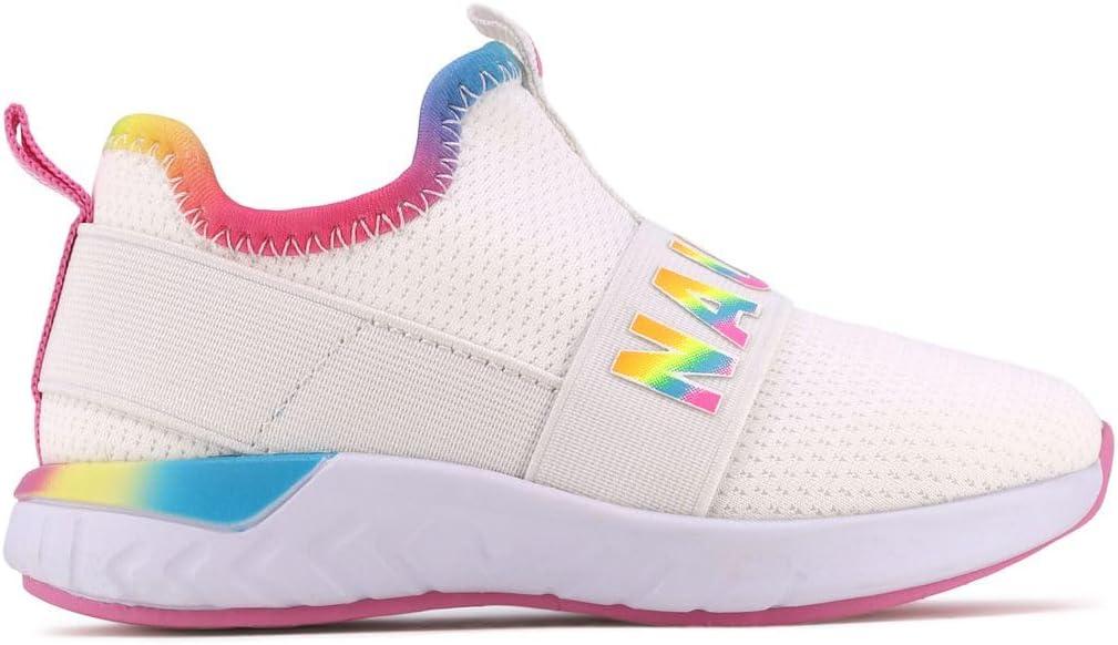 imageNautica Girls SlipOn Sneaker Athletic Running Kids Shoe for Walking Running Tennis and Sports ToddlerLittle KidWhite Bright Rainbow