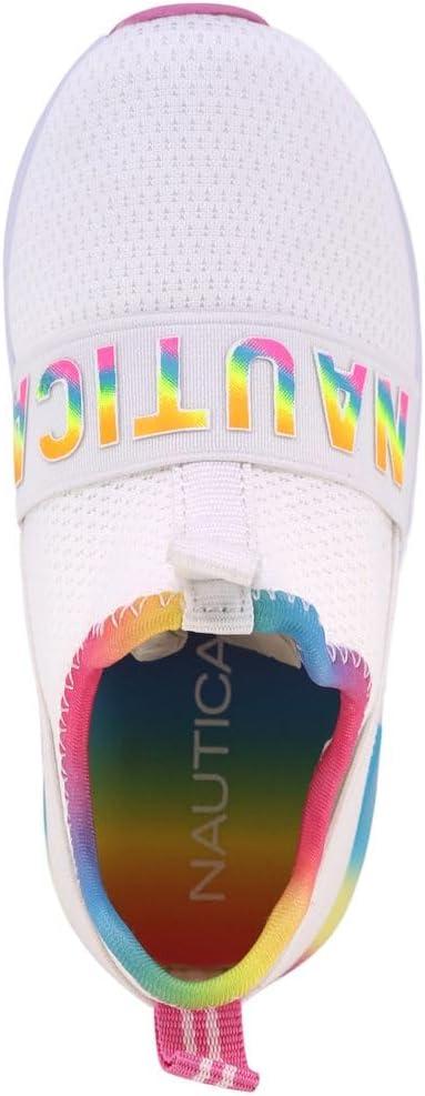 imageNautica Girls SlipOn Sneaker Athletic Running Kids Shoe for Walking Running Tennis and Sports ToddlerLittle KidWhite Bright Rainbow