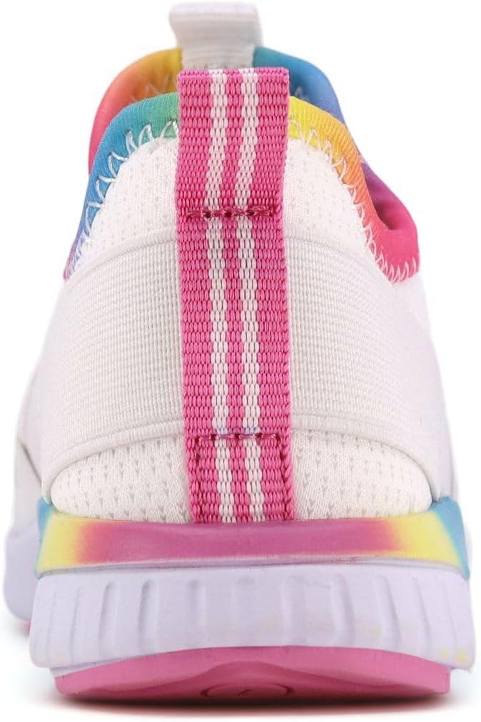 imageNautica Girls SlipOn Sneaker Athletic Running Kids Shoe for Walking Running Tennis and Sports ToddlerLittle KidWhite Bright Rainbow
