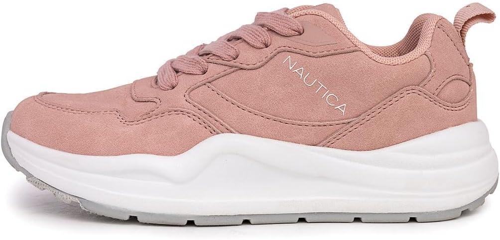imageNautica Girls Sneakers Athletic Walking Shoes for Play and Everyday Wear Comfortable Casual Toddler and Youth Bungee and LaceUpMauve Grey White