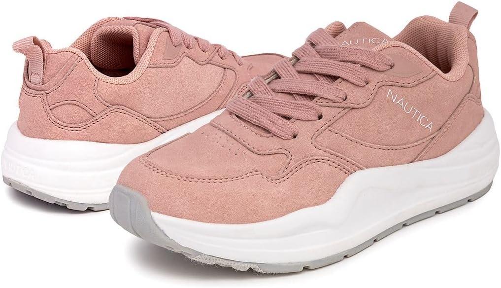 imageNautica Girls Sneakers Athletic Walking Shoes for Play and Everyday Wear Comfortable Casual Toddler and Youth Bungee and LaceUpMauve Grey White