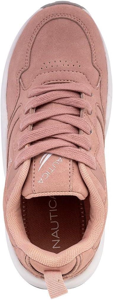 imageNautica Girls Sneakers Athletic Walking Shoes for Play and Everyday Wear Comfortable Casual Toddler and Youth Bungee and LaceUpMauve Grey White