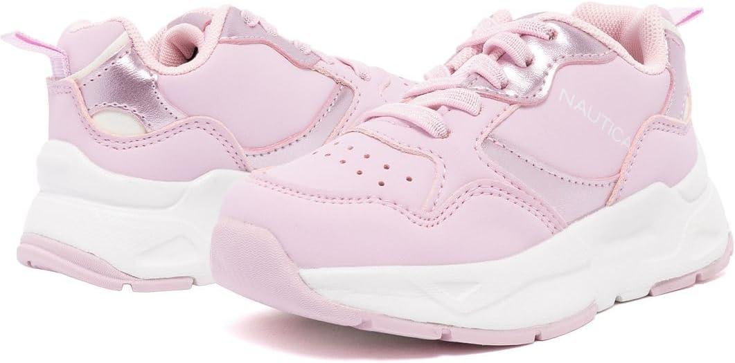 imageNautica Girls Sneakers Athletic Walking Shoes for Play and Everyday Wear Comfortable Casual Toddler and Youth Bungee and LaceUpPink Pearljanis