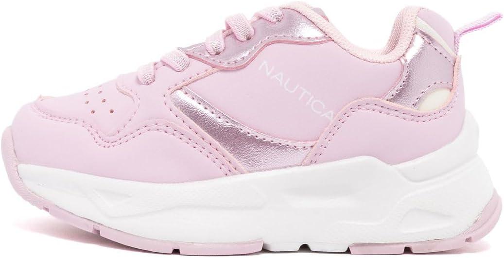 imageNautica Girls Sneakers Athletic Walking Shoes for Play and Everyday Wear Comfortable Casual Toddler and Youth Bungee and LaceUpPink Pearljanis